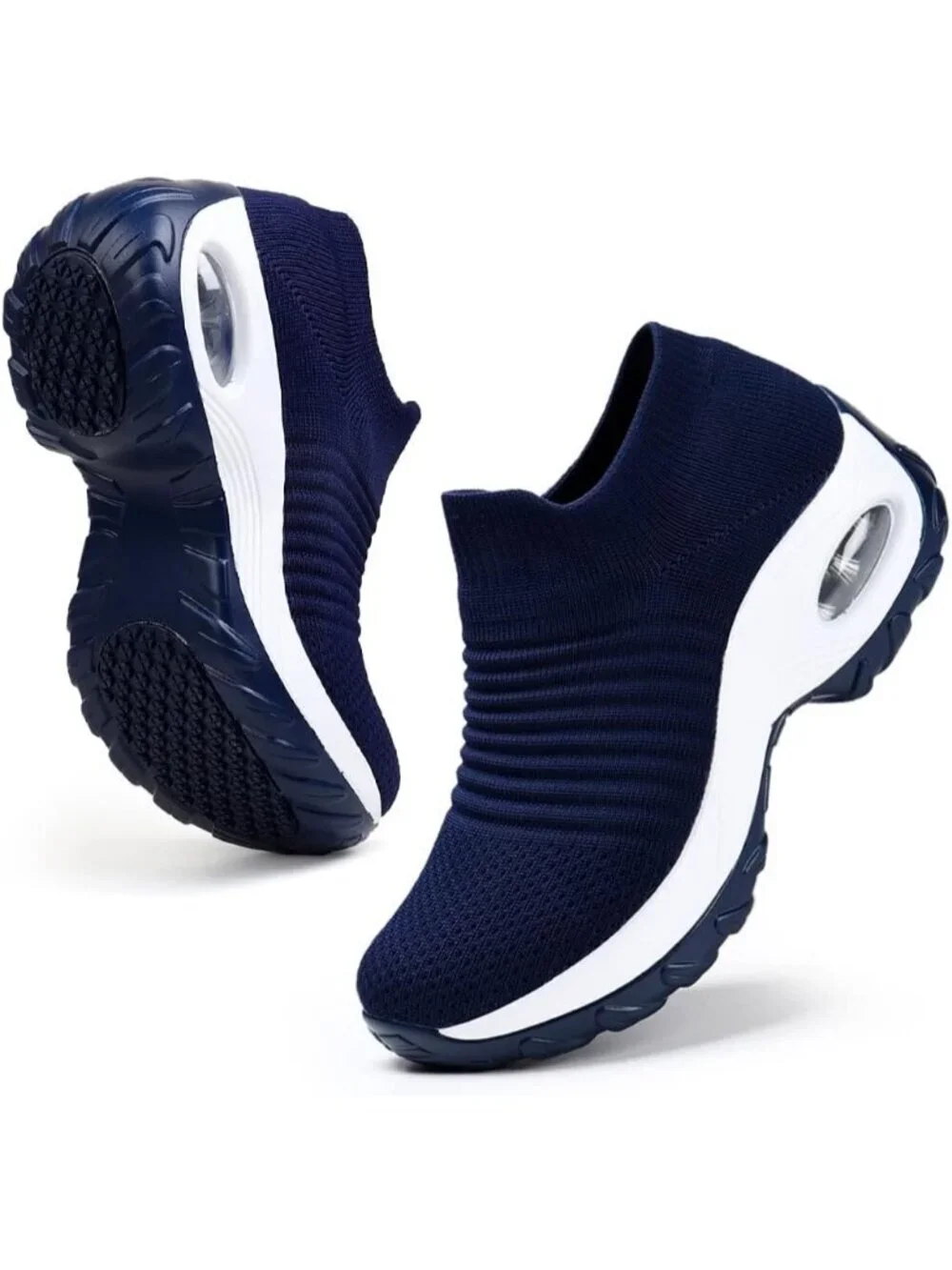 Women's Navy Blue Walking Arch Support Non Slip Breathable Upper Sneaker Shoes
